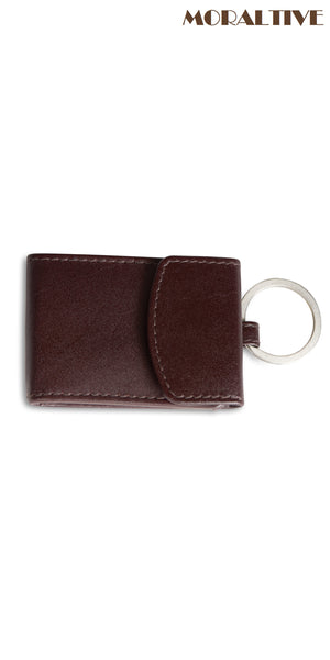 Brown leather keyring with portemonnaie