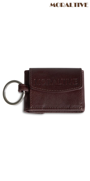 brown leather keyring with portemonnaie backside